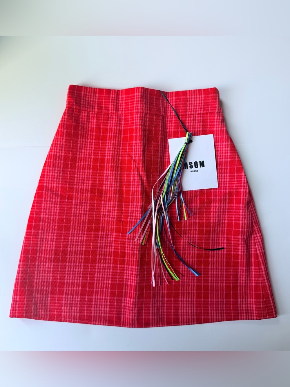 MSGM Red Plaid Mini Skirt